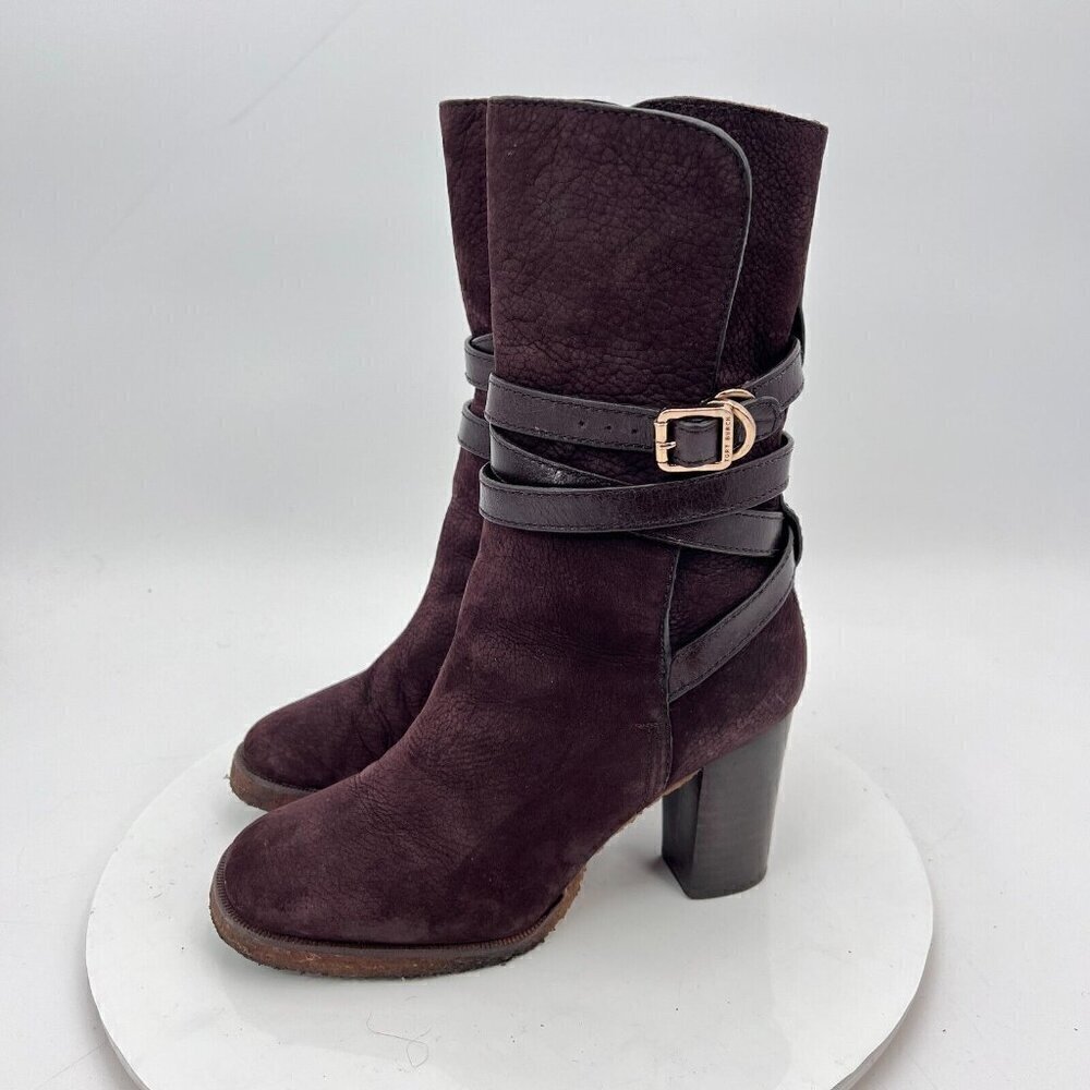 Tory Burch Jamie Women Size 5M Brown Suede Nubuck Crisscross Buckle Pump Boot